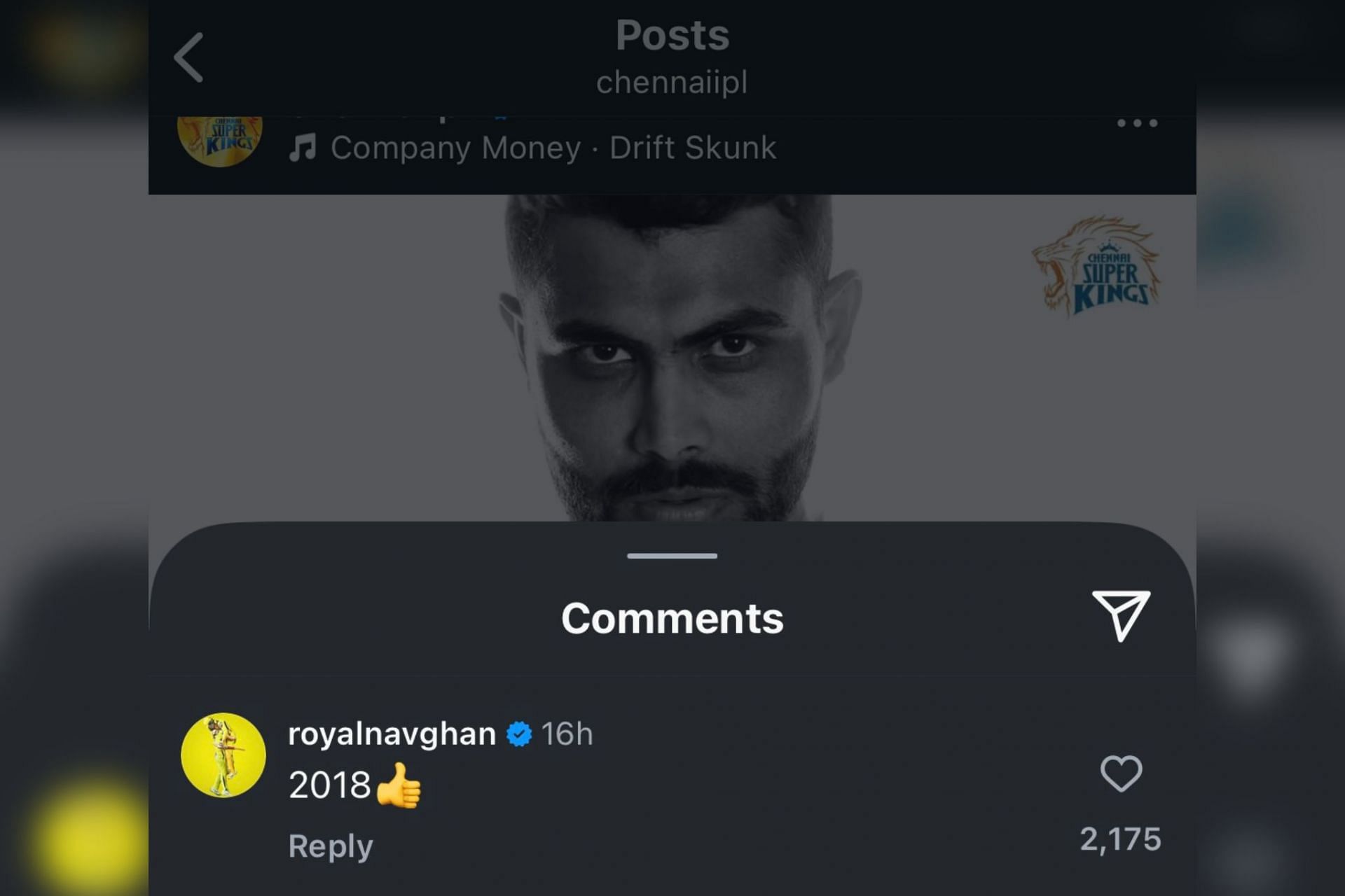 Ravindra Jadeja points out an error in CSK's post (Image via Instagram-@chennaiipl)